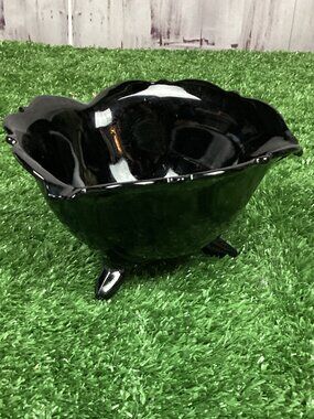 L.E. Smith Black Glass Footed Bowl Small